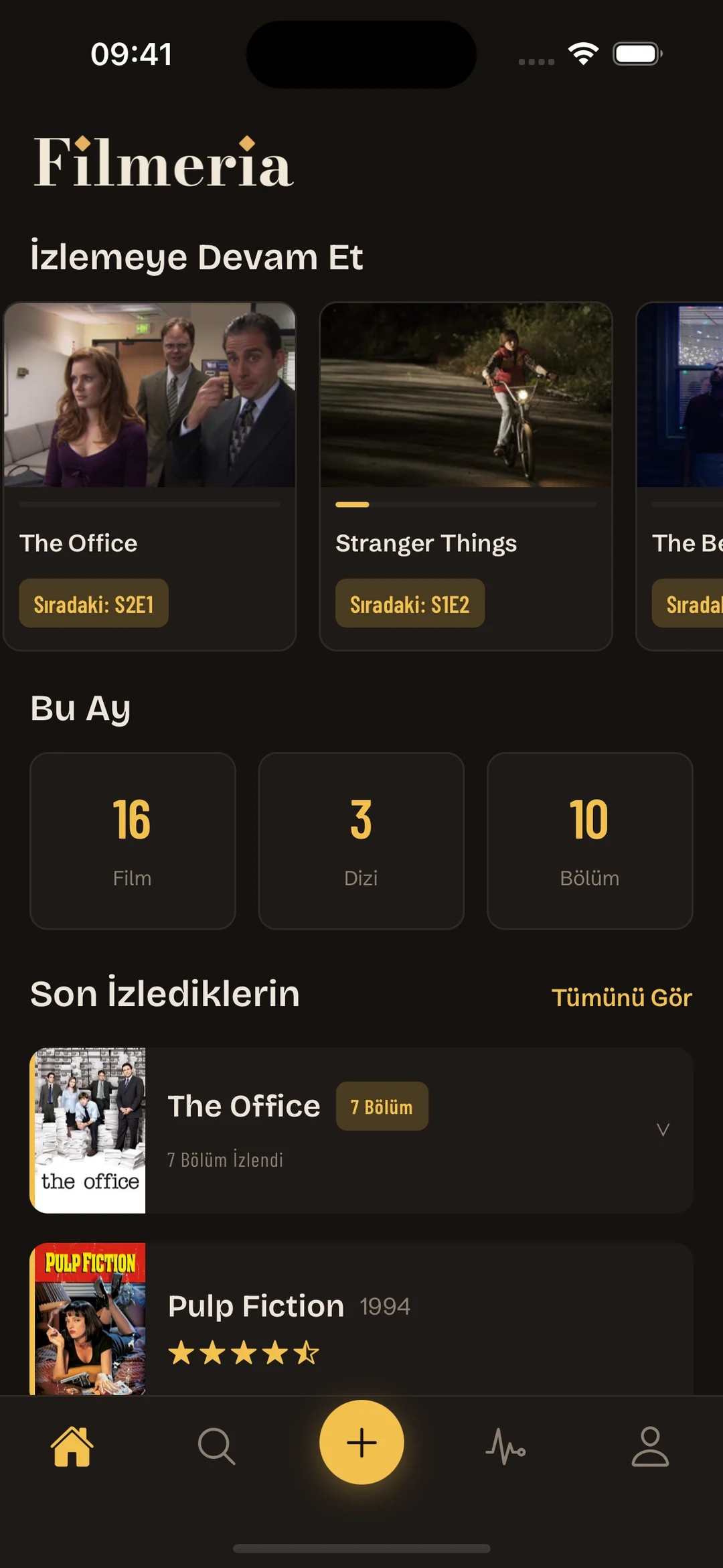Filmeria ana sayfa ve izleme özeti